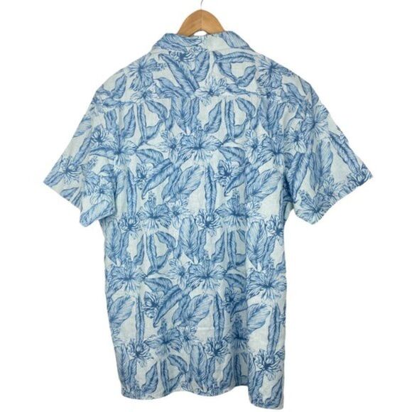 TENTH + Ocean Men's Blue White Floral Linen Blend Button Up Shirt  US XL - Picture 2 of 6